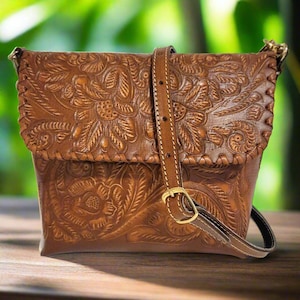 Hand Tooled Leather Handbag: Vintage Rodeo Boho Shoulder Bag
