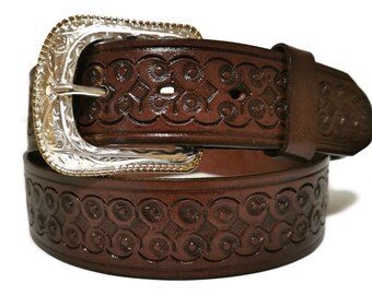 Brown Leather Western Belt for Men Rodeo Removable Buckle, Personalized