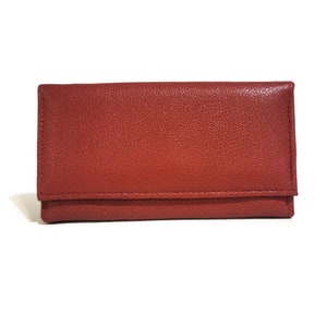 Portefeuille en cuir rouge pour femme fait main avec du cuir véritable Portefeuille pour cartes avec fermeture éclair, grand portefeuille