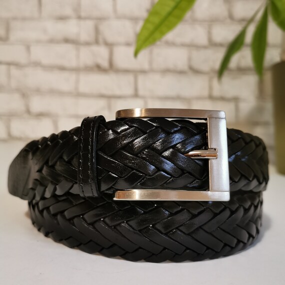 Belt for Men braided Leather belt Handmade Black Belt for Etsy