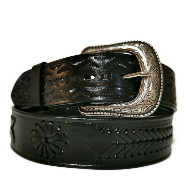 Western Belt, For Men, Handmade ,Genuine Leather, With Removable Buckle,  Black Belt, Gift for Him