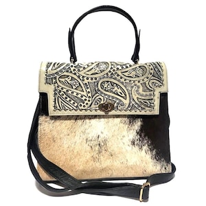 Handmade Cowhide Leather Shoulder Bag: Rustic Tooled Western Purse