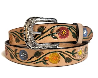Vintage Lucky Brand Leather Embroidered Belt Size Small Boho Hippie Western Accessories | Vintage Lucky Brand Leather Embroidered Belt  main image 2