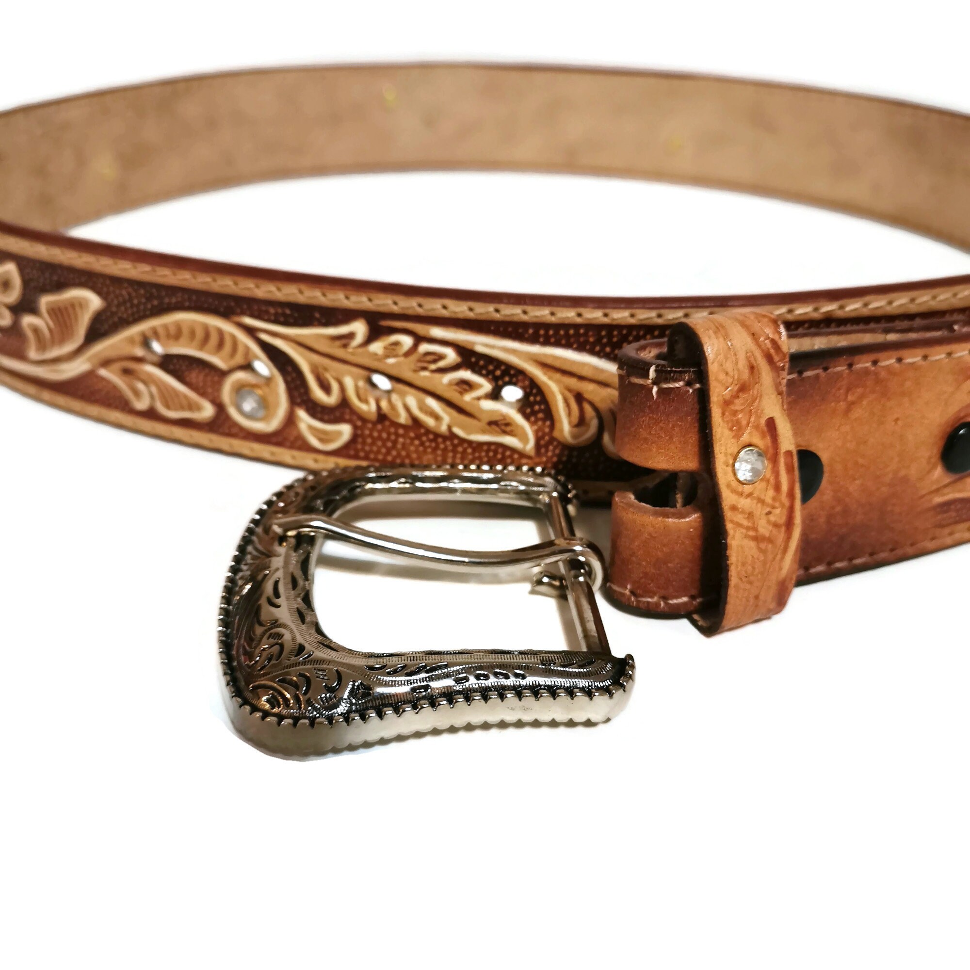 Embossed Leather Belt: Handmade Western Boho Style With  display picture 3