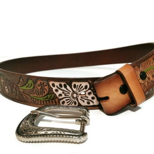 LEATHER BELT for WOMEN, Handmade, Western, Boho , With Removable Buckle, Brown , Embossed, Bohemian, Gift for Her image 6