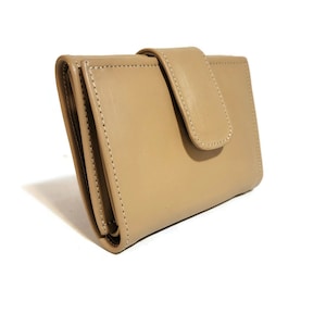 Cartera pequeña de cuero para mujer, hecha a mano con cuero genuino, minimalista, billetera triple para tarjetas, regalo para ella