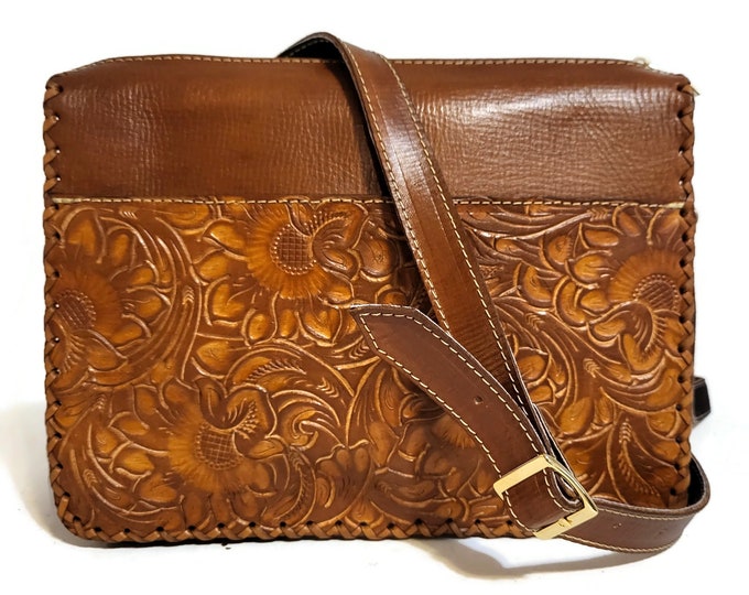 Hand Tooled Leather Bag for women ,  brown leather purse, Shoulder bag , Hand carved leather purse, Gift for Her