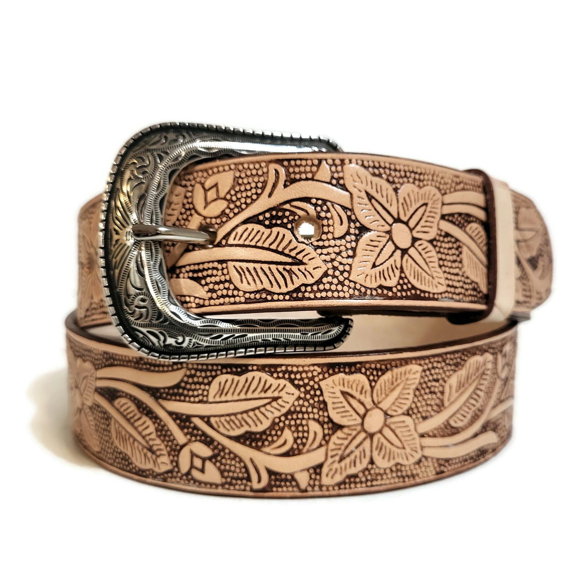 Brown Floral Leather Belt: Handmade Boho Cowgirl Style - Etsy display picture 2