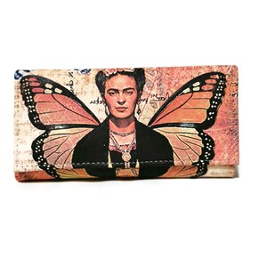 Cartera de piel para mujer, hecha a mano con piel auténtica, cartera frida, con cremallera, para tarjetas, regalo para niñas