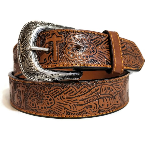 Handmade Embossed Leather Belt: Western Boho Style  display picture 1