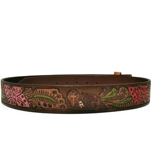 LEATHER BELT for WOMEN, Handmade, Western, Boho , With Removable Buckle, Brown , Embossed, Bohemian, Gift for Her image 8