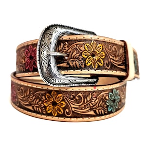 Leather belt for women Handmade with Genuine  Leather Western, Boho Casual  Bohemian  Floral Belt, Vintage Cowgirl style