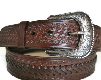 WESTERN BELT , Mens leather Belt , Handmade ,  With Removable Buckle, Brown Belt with Scorpion