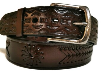 Handmade Brown Leather Rodeo Belt: Western Cowboy Braided  display picture 1