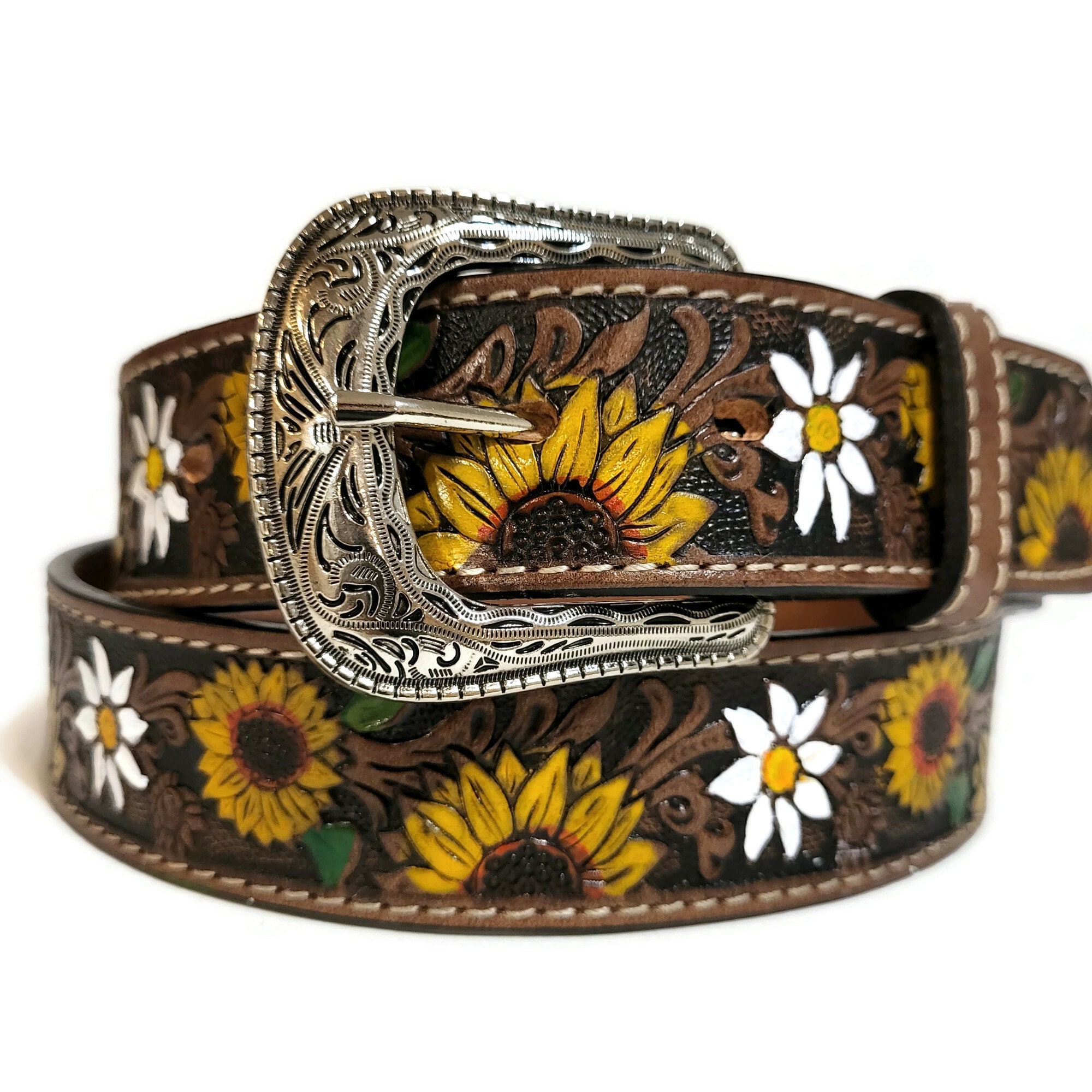 Western Belt Sunflower Tooled Hand Finished Heavy Duty  display picture 1