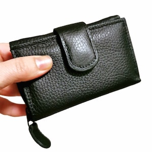Women’s LEATHER WALLET , women wallet with  zipper, Small  leather wallet, Black wallet for women, Minimalist, Gift for mom