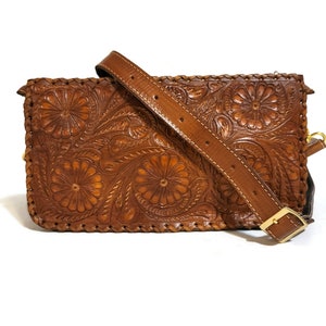 Hand Tooled Leather Shoulder Bag: Western Cowgirl Bohemian Purse