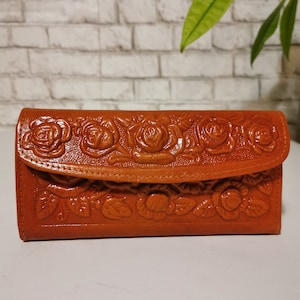 Portefeuille femme fait main avec cuir véritable Boho rétro maman cadeau Grand portefeuille en cuir pour cartes cadeau rodéo pour filles