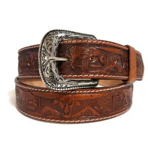 Brown leather belt for men, Rodeo Belt, Handmade with genuine Leather, Gift for rodeo Goer, Cowboy Belt, Western belt embossed