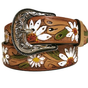 LEATHER BELT for WOMEN, Handmade, Western, Boho , With Removable Buckle, Brown , Embossed, Bohemian, Gift for Her