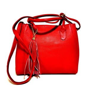Sac en cuir rouge pour femme pour le travail, sac à bandoulière, sac à main, sac pour femme fait main avec du cuir véritable, sac avec fermeture éclair