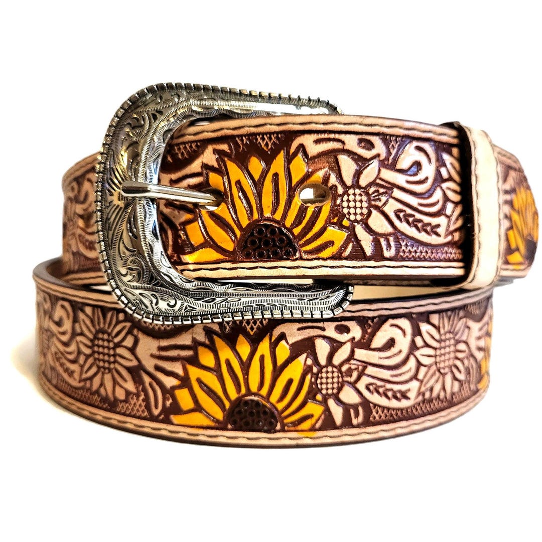 Hooey - Womens Senorita 1.5 Cactus Blossom Filigree Leather Belt With & Hand Painted Accents
