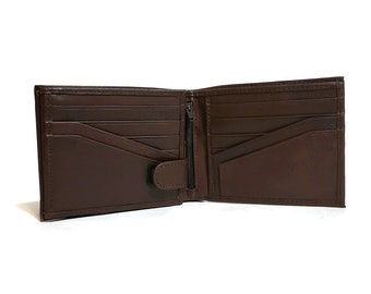 Cartera de cuero para hombre, con cremallera, plegable, minimalista, delgada, para tarjetas, regalo para él, cuero genuino, billetera de cuero hecha a mano