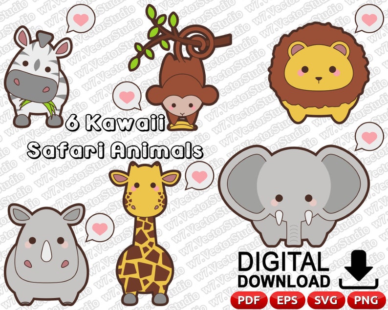 Kawaii Safari Animals svg files Cute Wildlife printable files | Etsy