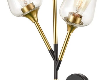 Pinerolo  Modern Wall Sconce Brass and Black Torch Wall Light Glass Shades, 3-Lights