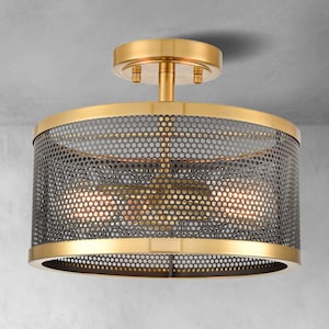 Treviso Modern Brass Drum Flush Mount Ceiling Light Metal Mesh Shade