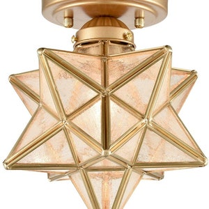 Genoa Modern Moravian Star Ceiling Light with Seeded Glass 8 Inches Brass