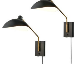 Livorno Swing Arm Wandkandelaars Moderne zwarte plug-in wandlamp met USB-oplaadpoort