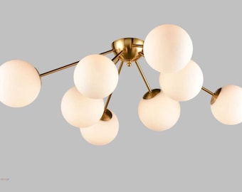 Trieste Elegant Modern Globe Semi Flush Mount Ceiling Light, 8 Light Mid Century Sputnik Chandeliers Fixture