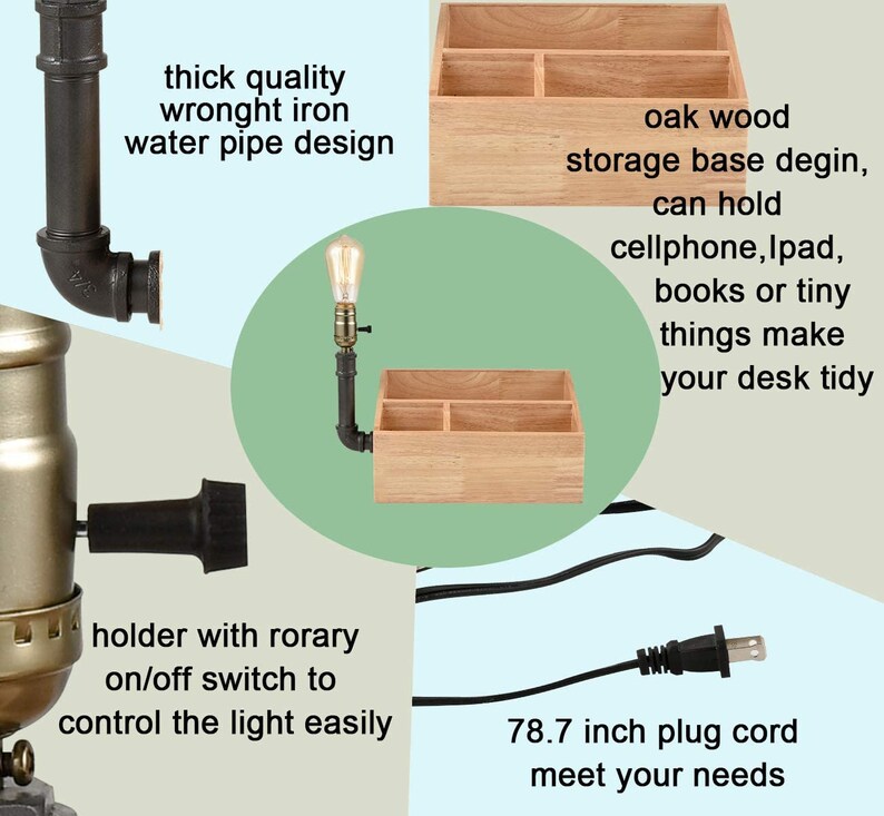 Molise Farmhouse Table Lamp with Wooden Storage Base Plug in Light image 6