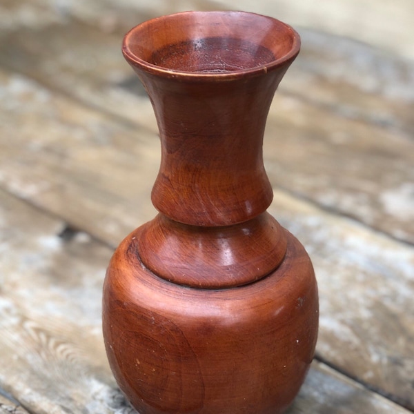 Vintage Wooden Vase - Bud Vase - Hand turned wood - mid century modern - 1950s