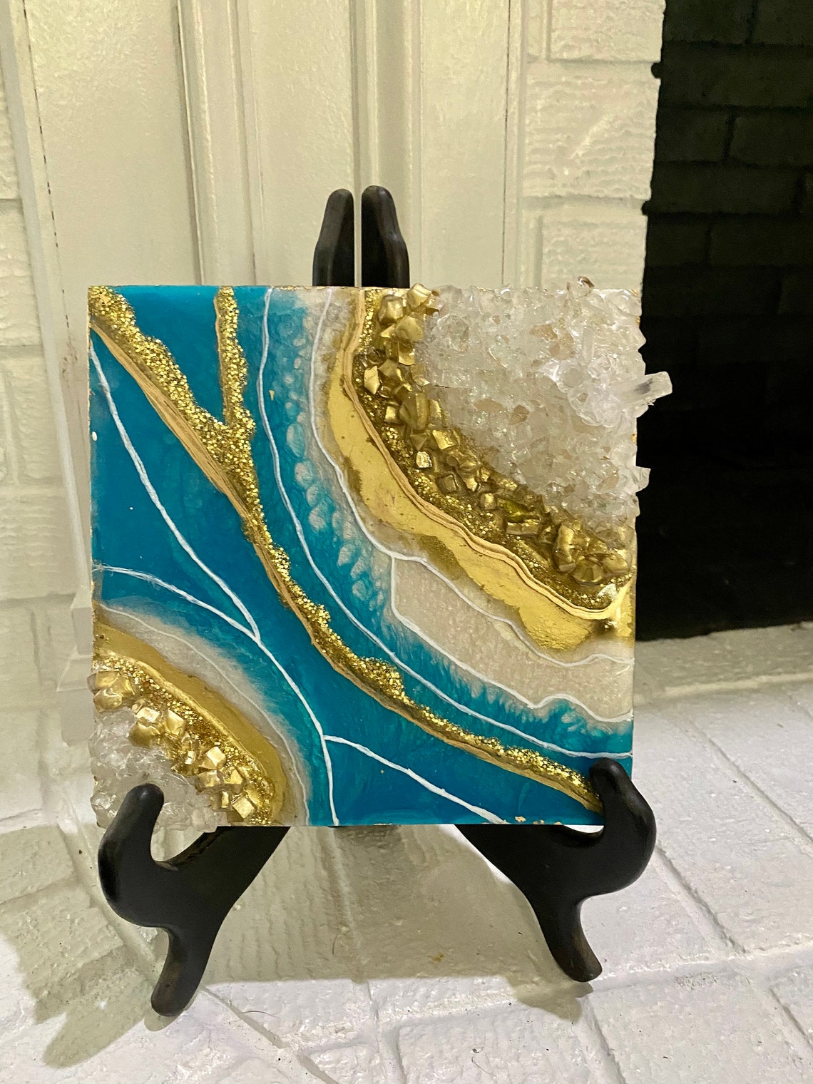 Blue & Gold Resin Geode Art Geode Painting Geode Wall Art Etsy