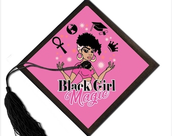 Black Girl Magic Pink Grad Cap Topper Téléchargement numérique ** Vous imprimez à la maison **