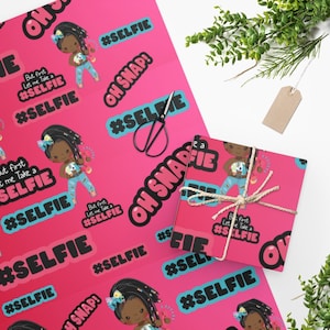 Selfie Girl Wrapping Paper Selfie Wrapping Paper African American girl Wrapping Paper
