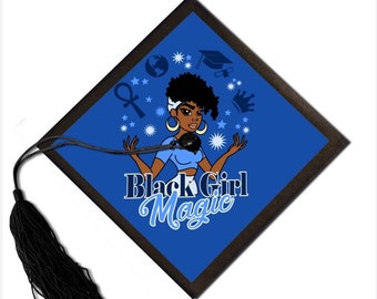 Black Girl Magic Blue Grad Cap Topper Téléchargement numérique ** Vous imprimez à la maison **