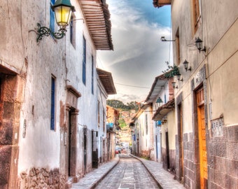 PERU CUSCO HDR Street Dusk Street Lamp Light Walls Photo Print Sunset Street Wall Decor Beautiful Home Furnishing