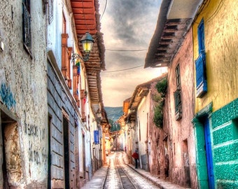 PERU Cusco HDR Colorful Street Walls Photo Print Sunset Street Wall Decor Beautiful Home Furnishing VERTICAL 30 X 45