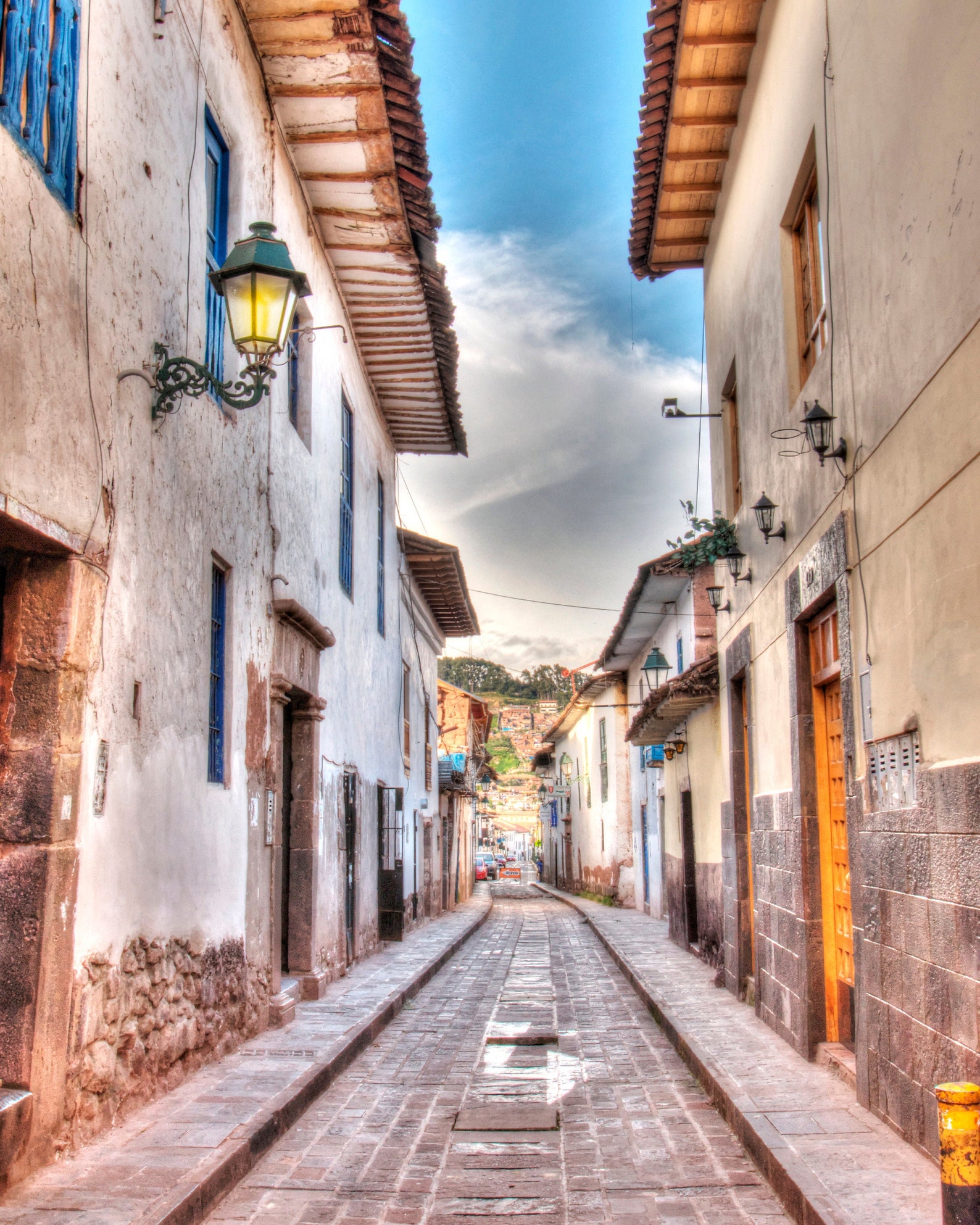 PERU CUSCO HDR Street Dusk Street Lamp Light Walls Photo Print Sunset