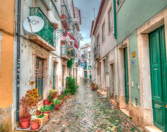 LISBON PORTUGAL HDR Alfama Plant Street Vibrant Colors Old Town City Wall Decor Beautiful Home Furnishing