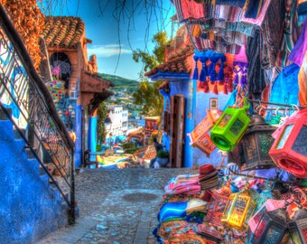 MOROCCO COLORFUL MARKET Chefchauen Moroccan Lanterns Souvenirs Photo Print Wall Decor Home Furnishing Wall Art Artwork