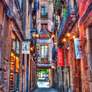 BARCELONA SPAIN HDR City Lights Gothic District Photo Print Home Decor Wall Hanging Urban Home Furnishing Office Living Room Decorations