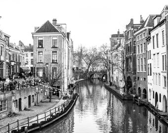 UTRECHT NETHERLANDS CANAL Water Art Utrecht Red Black and White Photo Print Wall Decor Home Furnishing Wall Art Artwork Holland Painting