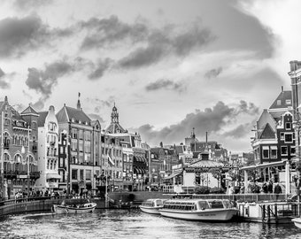AMSTERDAM NETHERLANDS CANAL Water Art Amsterdam Black and White Photo Print Wall Decor Home Furnishing Wall Art Artwork Holland Painting
