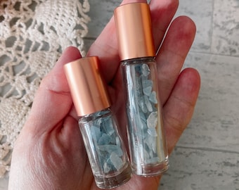 Aquamarine Crystal Chip Roller Bottle Set: Essential Oil Storage