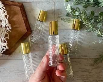 Essential Oil Bottles,Set of 5 (10 ml) Swirl Roller Bottles,GOLD Cap,Roller Bottle,Perfume Bottle,Roller Bottle Set,Essential Oil,Oil Bottle