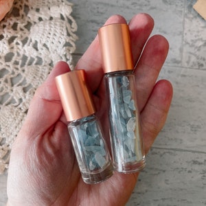 Roller Bottle Set Aquamarine Crystal Chips, Essential Oil Bottle, Oil Storage, Glass Bottles, Christmas Gift, Perfume Bottles